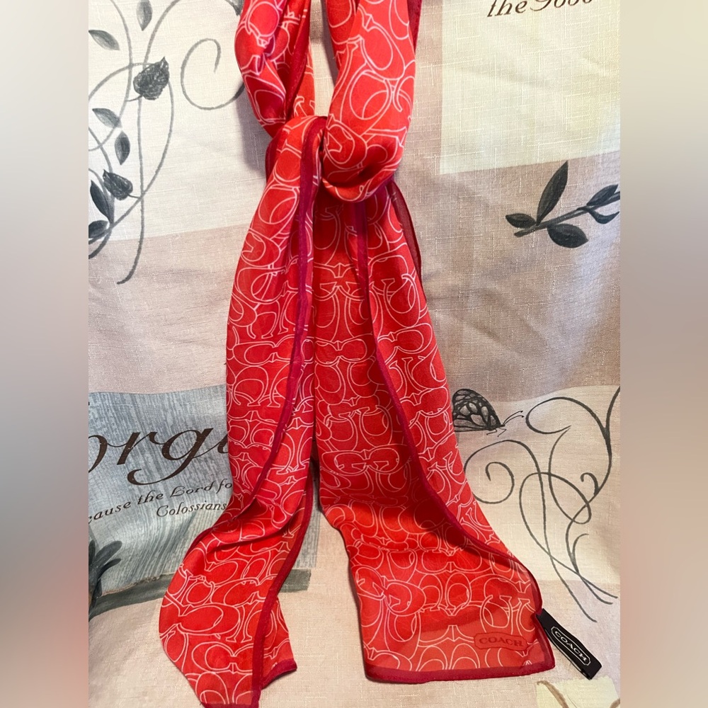 NWOT Coach Red Silk Slinky Scarf